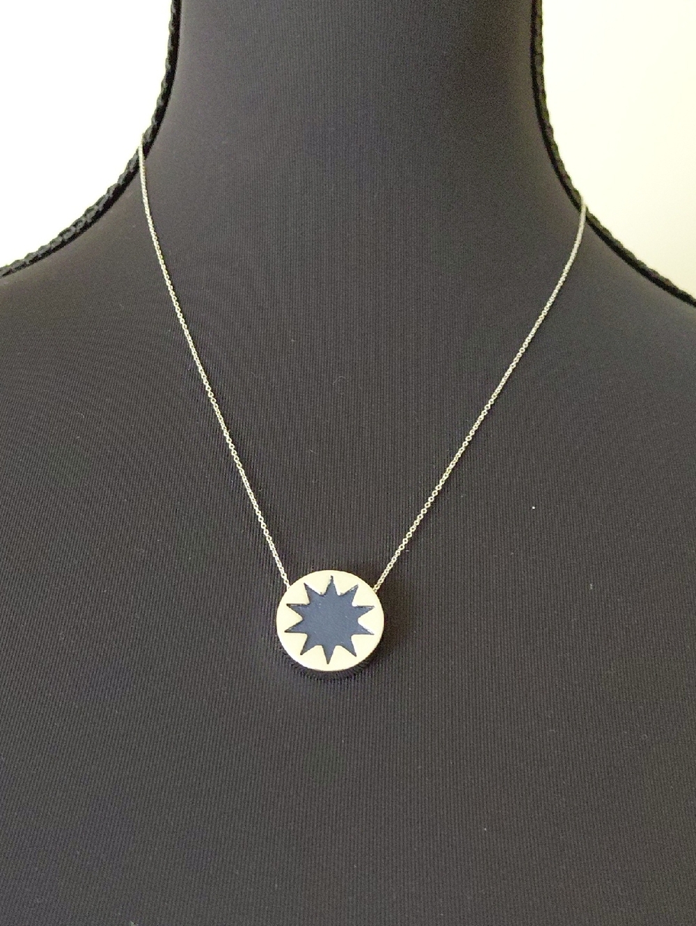 House Of Harlow 1960 Silver Necklace With Navy Fabric Accent.